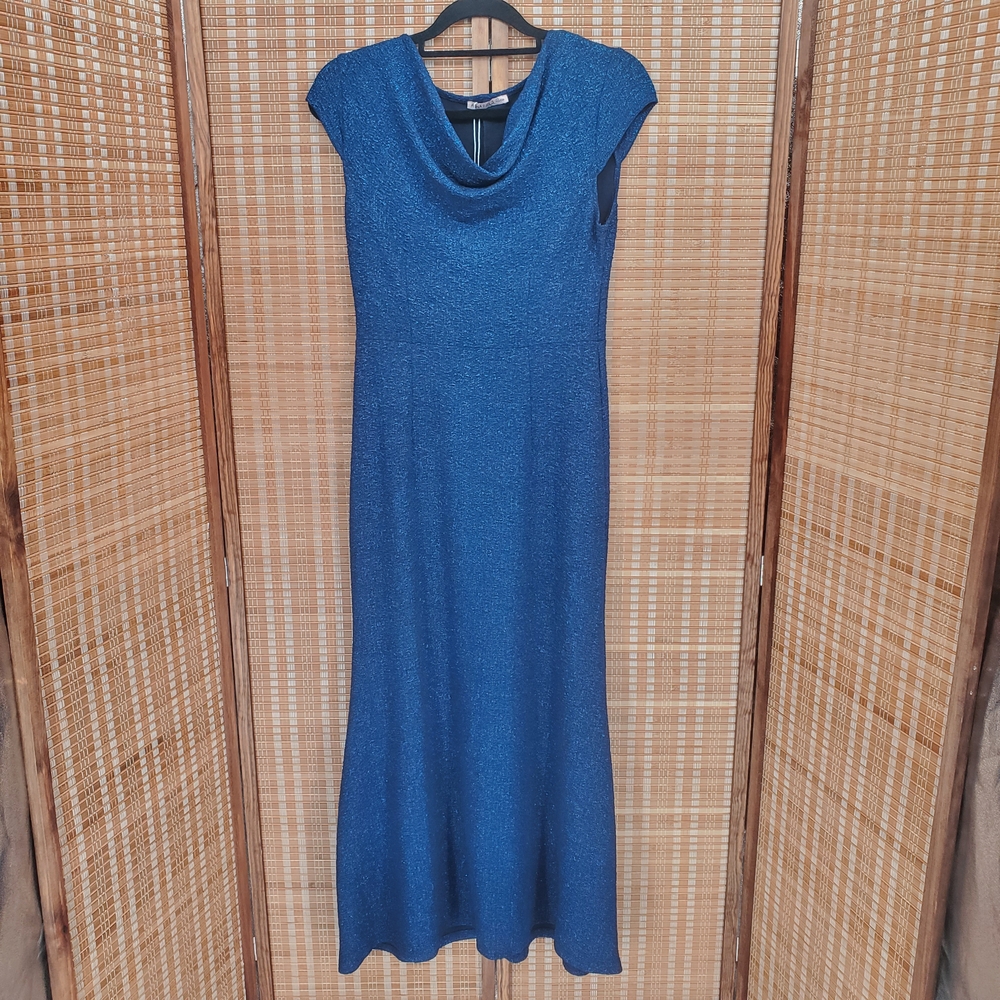 ♡ Anna Field Petite Cap Sleeve Cowl Neck Formal Gown Size Medium Royal Blue NWT